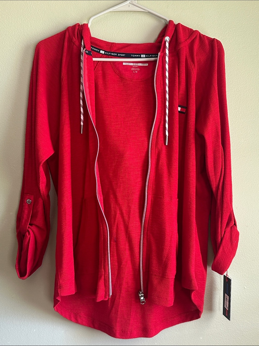 Tommy Hilfiger Bright Red Hooded Zip-Front Cardigan